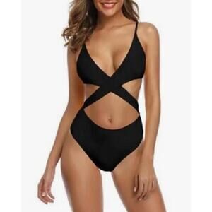 Brand New Chyrii Popular Women's Size XL Black One Piece Cross Body Swimswuit